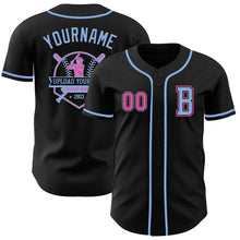 Laden Sie das Bild in den Galerie-Viewer, Custom Black Pink-Light Blue Authentic Baseball Jersey
