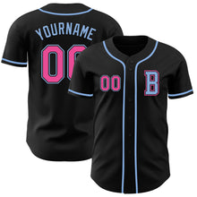 Laden Sie das Bild in den Galerie-Viewer, Custom Black Pink-Light Blue Authentic Baseball Jersey