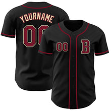 Laden Sie das Bild in den Galerie-Viewer, Custom Black Crimson-Cream Authentic Baseball Jersey