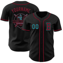 Laden Sie das Bild in den Galerie-Viewer, Custom Black Teal-Crimson Authentic Baseball Jersey
