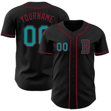 Laden Sie das Bild in den Galerie-Viewer, Custom Black Teal-Crimson Authentic Baseball Jersey