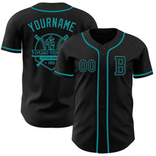 Laden Sie das Bild in den Galerie-Viewer, Custom Black Teal Authentic Baseball Jersey