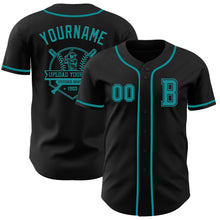 Laden Sie das Bild in den Galerie-Viewer, Custom Black Teal Authentic Baseball Jersey