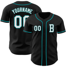 Laden Sie das Bild in den Galerie-Viewer, Custom Black White-Teal Authentic Baseball Jersey