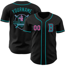 Laden Sie das Bild in den Galerie-Viewer, Custom Black Pink-Teal Authentic Baseball Jersey