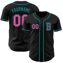 Laden Sie das Bild in den Galerie-Viewer, Custom Black Pink-Teal Authentic Baseball Jersey