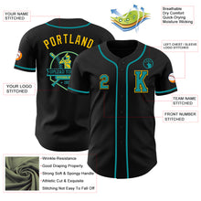 Laden Sie das Bild in den Galerie-Viewer, Custom Black Teal-Yellow Authentic Baseball Jersey