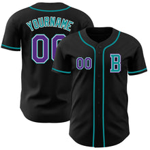 Laden Sie das Bild in den Galerie-Viewer, Custom Black Purple-Teal Authentic Baseball Jersey
