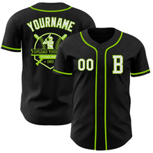 Laden Sie das Bild in den Galerie-Viewer, Custom Black White-Neon Green Authentic Baseball Jersey