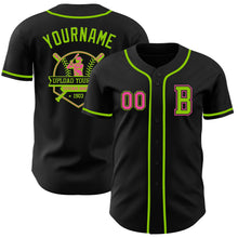Laden Sie das Bild in den Galerie-Viewer, Custom Black Pink-Neon Green Authentic Baseball Jersey