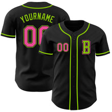 Laden Sie das Bild in den Galerie-Viewer, Custom Black Pink-Neon Green Authentic Baseball Jersey