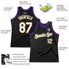 Загрузить изображение в средство просмотра галереи, Custom Black Old Gold-Purple Authentic Throwback Basketball Jersey