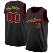 Load image into Gallery viewer, Custom Black Maroon-Old Gold Authentic Basketball Jersey