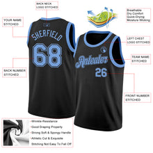 Load image into Gallery viewer, Custom Black Light Blue Authentic Basketball Jersey
