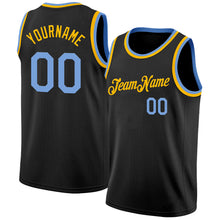 Загрузить изображение в средство просмотра галереи, Custom Black Light Blue-Gold Authentic Basketball Jersey