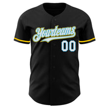 Загрузить изображение в средство просмотра галереи, Custom Black White Sky Blue-Yellow Authentic Baseball Jersey