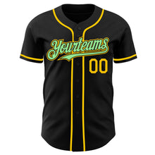 Load image into Gallery viewer, Custom Black Pea Green-Yellow Authentic Baseball Jersey