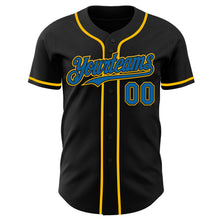 Load image into Gallery viewer, Custom Black Blue-Gold Authentic Baseball Jersey
