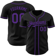 Load image into Gallery viewer, Custom Black Purple Authentic Baseball Jersey