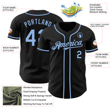 Load image into Gallery viewer, Custom Black Light Blue Authentic Baseball Jersey