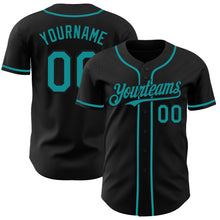 Load image into Gallery viewer, Custom Black Teal Authentic Baseball Jersey