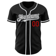 Load image into Gallery viewer, Custom Black White Gray-Red Authentic Baseball Jersey