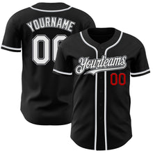 Load image into Gallery viewer, Custom Black White Gray-Red Authentic Baseball Jersey
