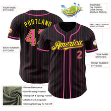 Загрузить изображение в средство просмотра галереи, Custom Black Pink Pinstripe Light Yellow Authentic Baseball Jersey