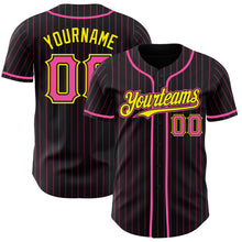 Загрузить изображение в средство просмотра галереи, Custom Black Pink Pinstripe Light Yellow Authentic Baseball Jersey