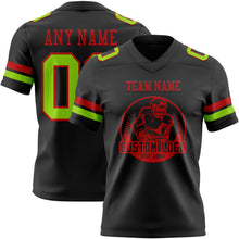 Load image into Gallery viewer, Custom Black Neon Green-Red Authentic Football Jersey