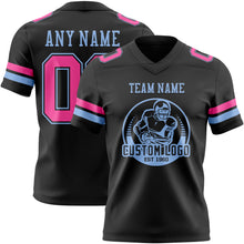 Load image into Gallery viewer, Custom Black Pink-Light Blue Authentic Football Jersey