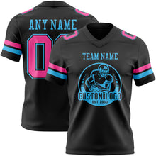 Load image into Gallery viewer, Custom Black Pink-Sky Blue Authentic Football Jersey