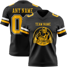 Load image into Gallery viewer, Custom Black Gold-White Authentic Football Jersey