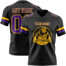 Laden Sie das Bild in den Galerie-Viewer, Custom Black Purple-Gold Authentic Football Jersey