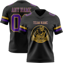 Laden Sie das Bild in den Galerie-Viewer, Custom Black Purple-Old Gold Authentic Football Jersey