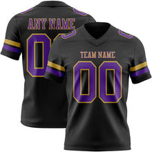 Laden Sie das Bild in den Galerie-Viewer, Custom Black Purple-Old Gold Authentic Football Jersey
