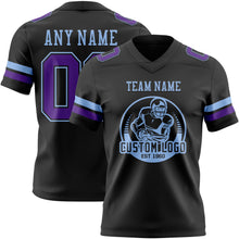 Laden Sie das Bild in den Galerie-Viewer, Custom Black Purple-Light Blue Authentic Football Jersey