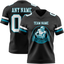 Load image into Gallery viewer, Custom Black White-Teal Authentic Football Jersey