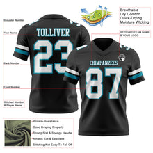 Load image into Gallery viewer, Custom Black White-Teal Authentic Football Jersey