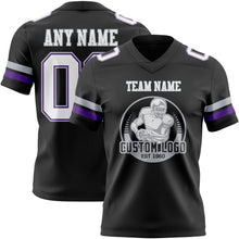 Load image into Gallery viewer, Custom Black White Purple-Gray Authentic Football Jersey