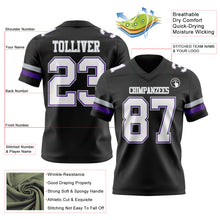 Load image into Gallery viewer, Custom Black White Purple-Gray Authentic Football Jersey