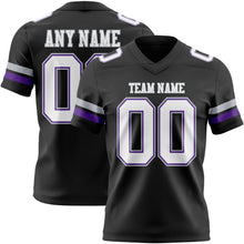 Load image into Gallery viewer, Custom Black White Purple-Gray Authentic Football Jersey