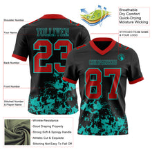 Загрузить изображение в средство просмотра галереи, Custom Black Red-Aqua 3D Pattern Splash Authentic Football Jersey