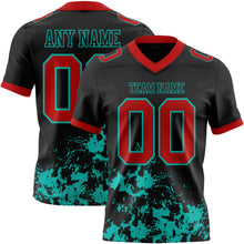 Загрузить изображение в средство просмотра галереи, Custom Black Red-Aqua 3D Pattern Splash Authentic Football Jersey