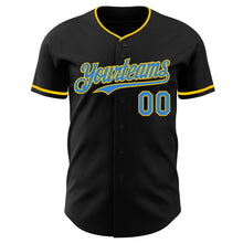 Load image into Gallery viewer, Custom Black Electric Blue-Yellow Authentic Baseball Jersey