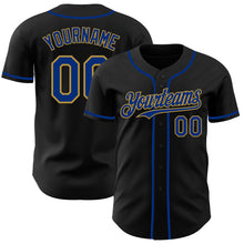 Load image into Gallery viewer, Custom Black Royal-Old Gold Authentic Baseball Jersey
