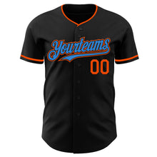 Load image into Gallery viewer, Custom Black Electric Blue-Orange Authentic Baseball Jersey
