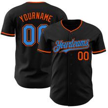 Load image into Gallery viewer, Custom Black Electric Blue-Orange Authentic Baseball Jersey