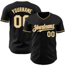 Load image into Gallery viewer, Custom Black Cream-Old Gold Authentic Baseball Jersey