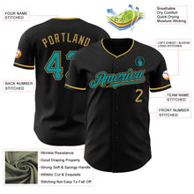 Load image into Gallery viewer, Custom Black Teal-Old Gold Authentic Baseball Jersey